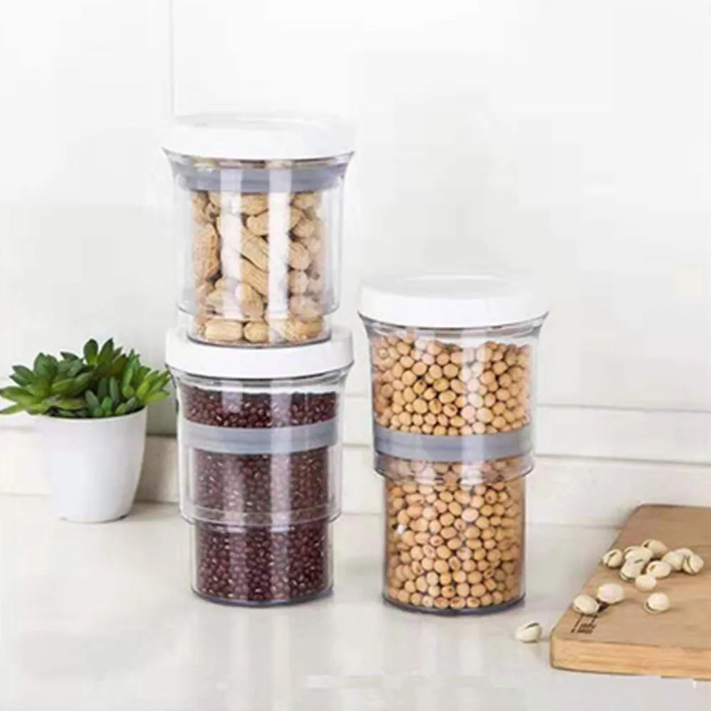 

Push Vacuum Seal Tank Food Container Vacuum Lid Airtight Jars Clear Legume Cereal Rice Organizer Food Storage Box