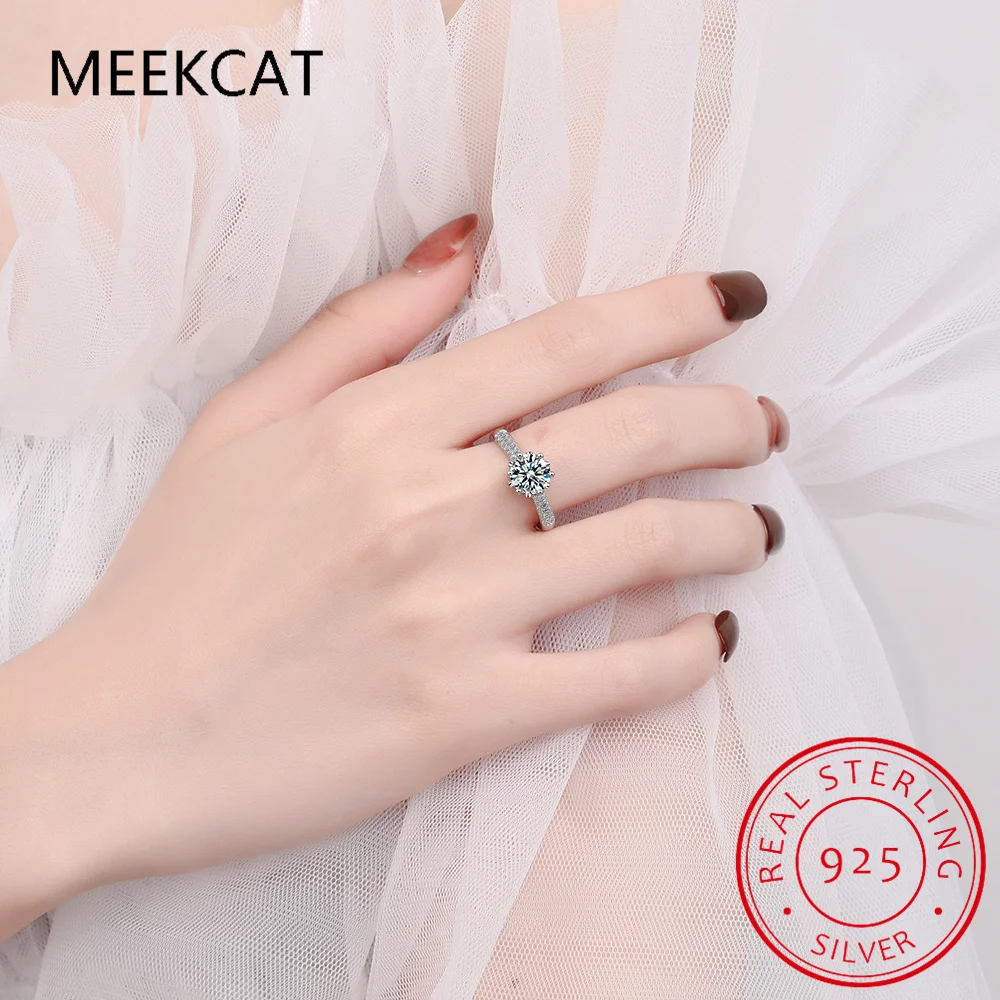 Simulated Moissanite D Color 0.5ct 1ct 1.5ct 2ct 3ct Round S925 Sterling Silver Wedding Engagement Ring Fine Jewelry for Women