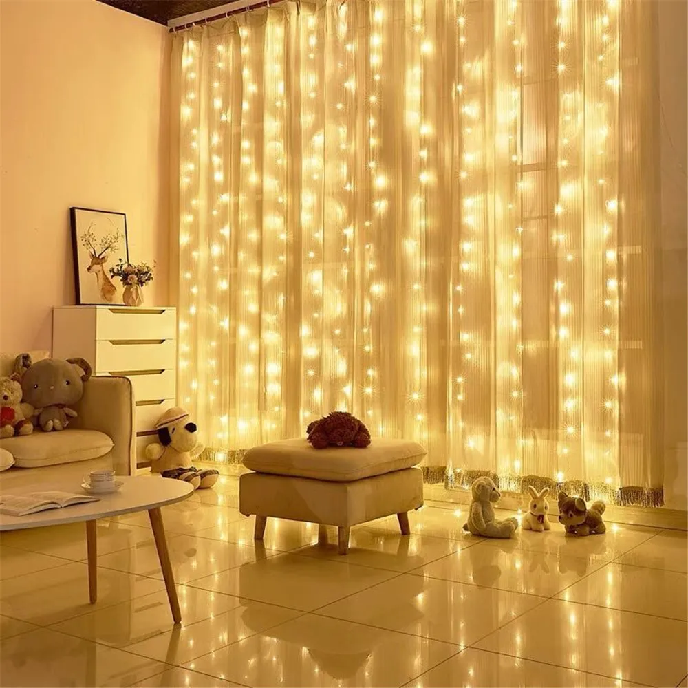 

New Year USB LED Curtain String Light Fairy Remote Holiday Garland Lamp 8 Mode for Home Room Christmas Wedding Party Decoration