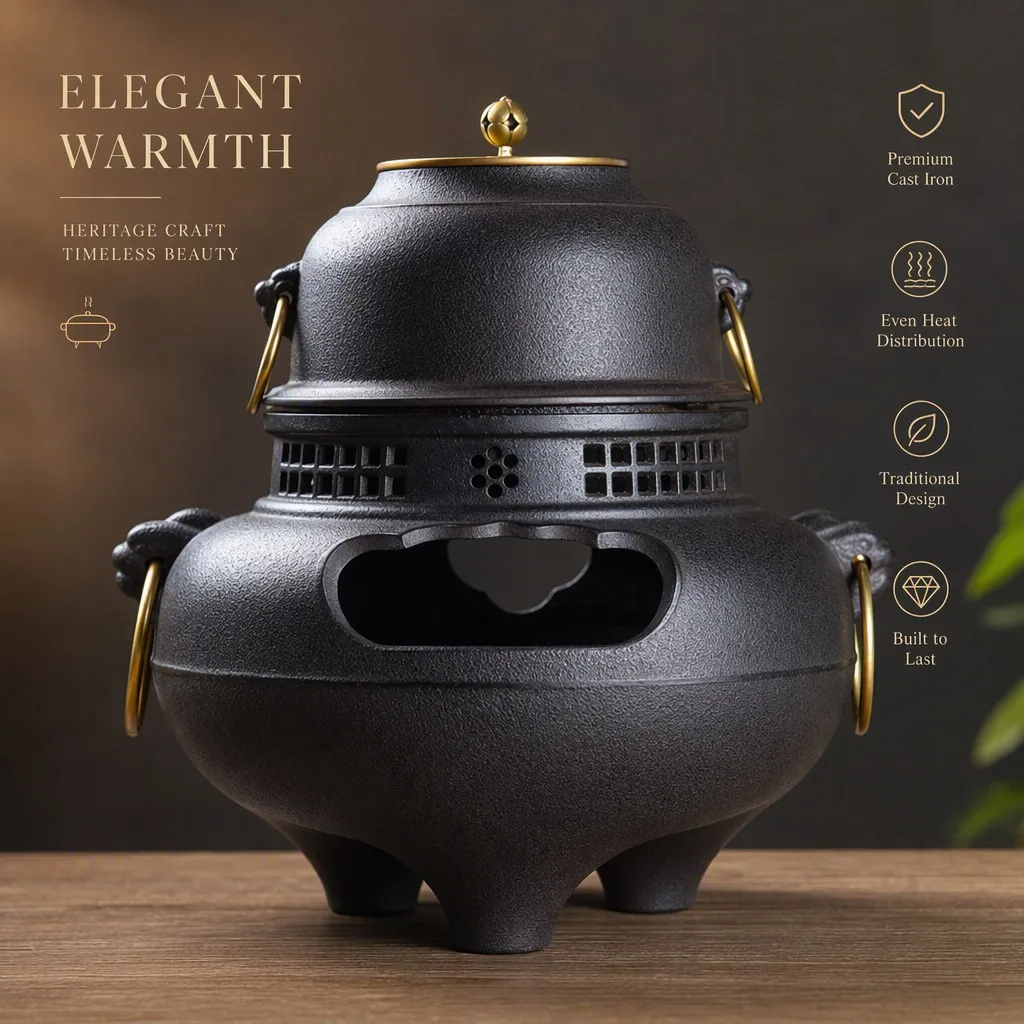 Large Carbon Cast Iron Japanese-Style Manual Cooking Stove for Outdoor and Home Use