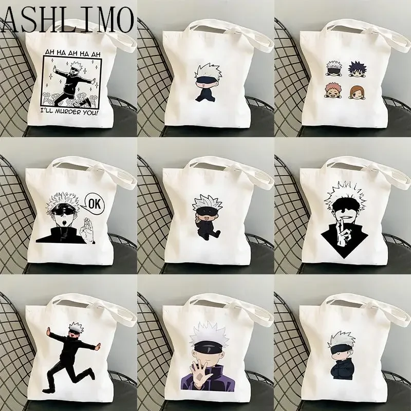 

Women Bags Shopping Bag Japan Anime Jujutsu Kaisen Canvas Large Shopper Bag Reusable Tote Bag Aesthetics Handbags Shoulder Bag