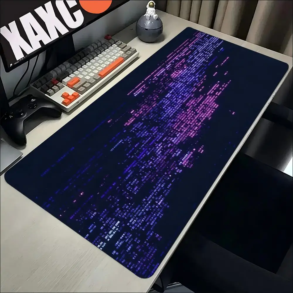 Large Mouse Pad Cyberpunk Digital Code Print Stitched Edge Anti‑Slip Rubber Desk Mat for Gaming Working Home Office Laptop Use