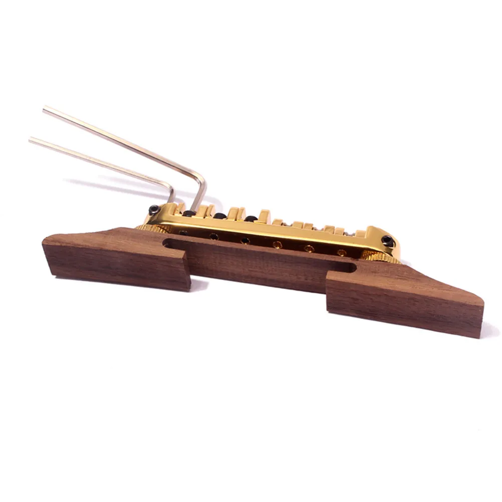 

Бридж для джазовой гитары Rosewood Golden B-22, 138x15x36 см, с никелевыми регулировочными колесиками и саморегулирующимися роликовыми седлами