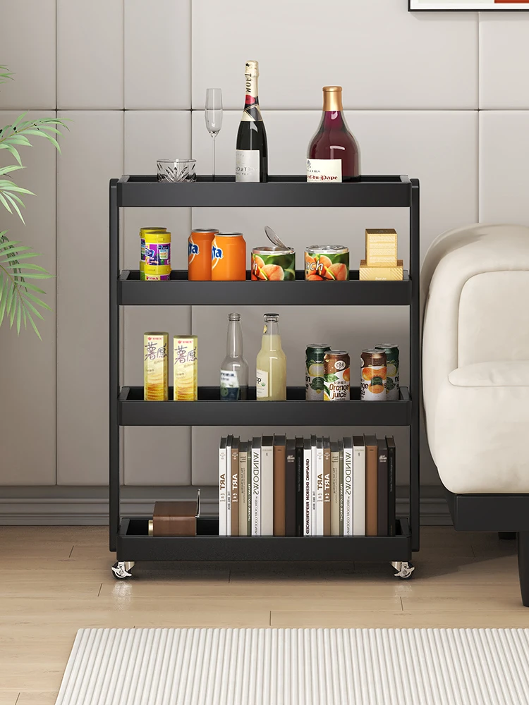 Solid wood bookshelves with narrow seams and wheels can be used to move multi-layer storage shelves