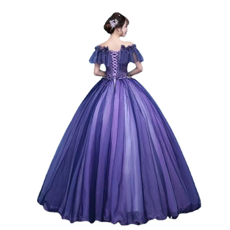 Vestido de quinceañera con hombros descubiertos, traje de baile de tul con apliques coloridos y cuentas exquisitas, dulce y elegante, 2023