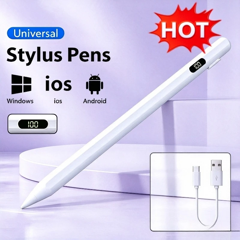 Universal Stylus Pen With LED Digital Power Display For iPad Samsung Huawei Xiaomi Tablet Pen For Android IOS Windows Touch Pen