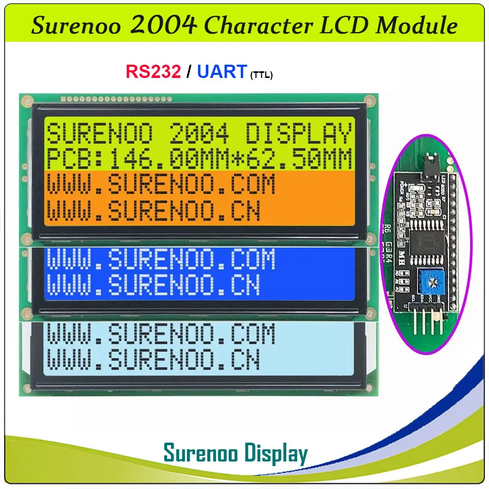 Surenoo Serial IIC I2C TWI 2004 204 20*4 Larger Character LCD Module Display Yellow Green Blue FSTN with Backlight for Arduino