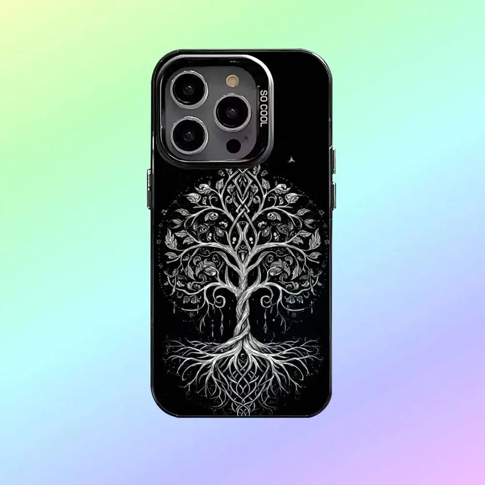 Tree of life Y-Yggdrasil Phone Case For iPhone17,16,15,14,13,12,11 Colored Silver Plated Inside Cover
