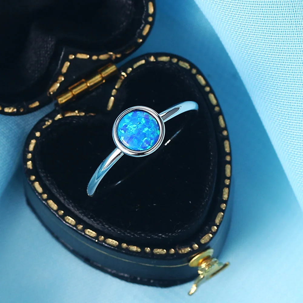 ZHOUYANG Opal Stone Rings For Women Simple Classic Round White Gold Color Party Birthday Gift For Girls Fashion Jeweley DZR032
