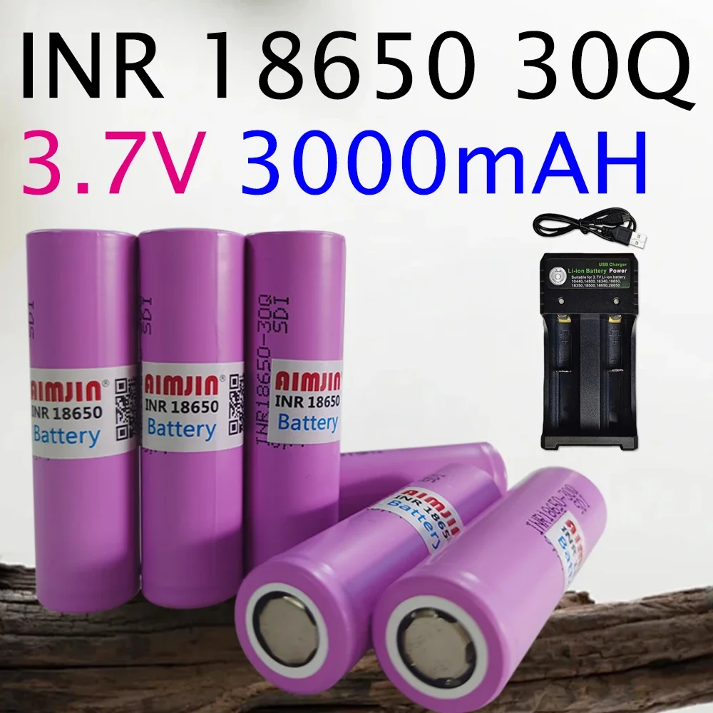 

3.7V 3000mAh 18650 30Q Rechargeable Battery With USB Charger, Suitable For Our 18650 Toys, Tools, Flashlight Batteries, Etc