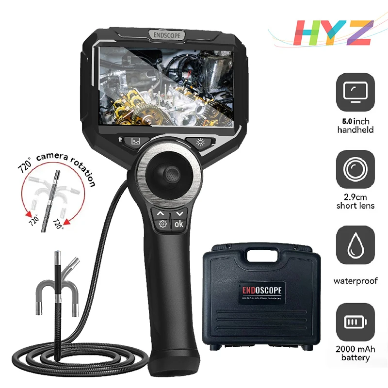 

6mm 720 Degrees All Way Steering Industrial Endoscope for Car Pipe Inspection Sewer Camera Borescope With 5 Inch HD Scree