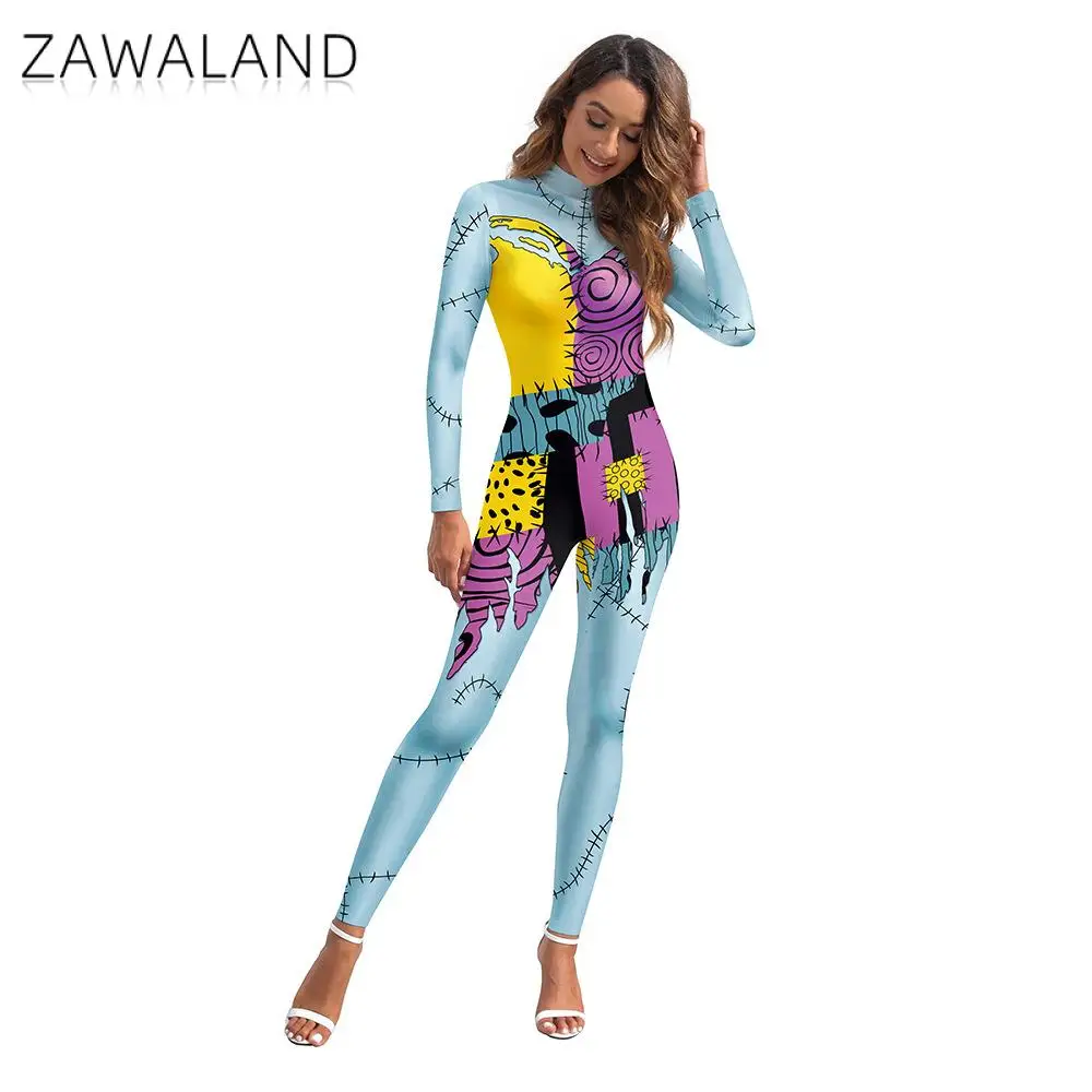 ฮาโลวีน Carnival Sally เครื่องแต่งกาย Sally แจ็คคริสต์มาส Jumpsuit ชายหญิงแฟนซีปลอมตัวสวม Patchwork บอดี้สูทเทศกาล Catsuit