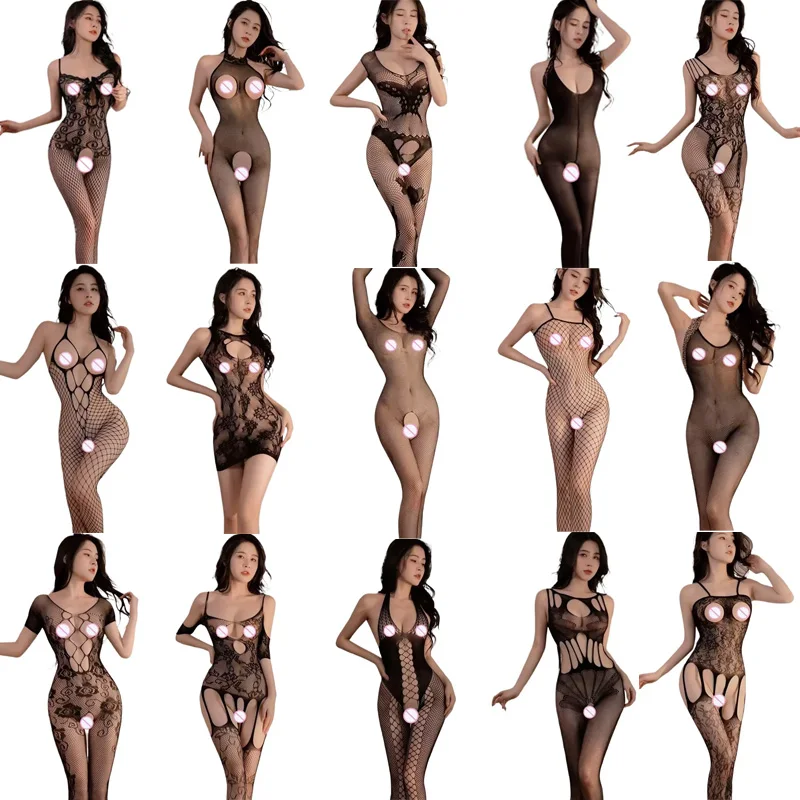 Women's Sexy Crotchless Bodysuit Fishnet Mesh Erotic Open-Crotch Teddy Stretch Hollow out Lingerie for Female Adult Toys & Games