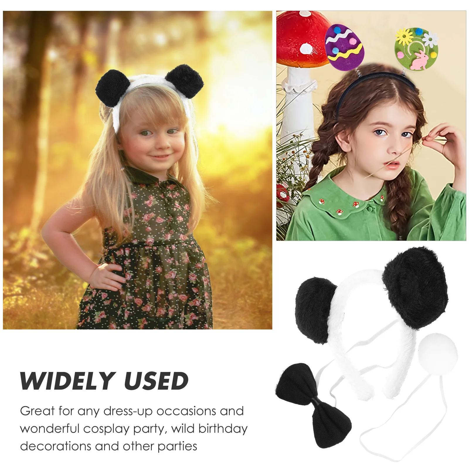 Panda Cosplay Costume Pandas Bow Tie Halloween Animal cosplay Ears Headband stage perform props Kids Girls Festival party decor