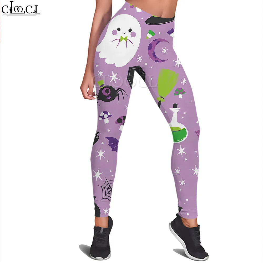 

CLOOCL Women Leggings Gym Workout Jogging Pants Spider Ghost Pattern 3D Print Stretch Slim Pants Halloween Fashion Streetwear