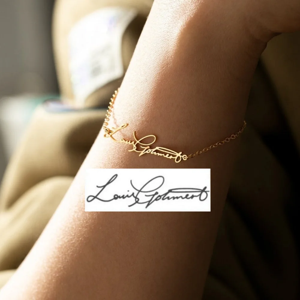 Custom Handwritten Name Bracelet For Women Mens Gold Color Stainless Steel Personalised Bracelet Jewellery pulseras en pareja