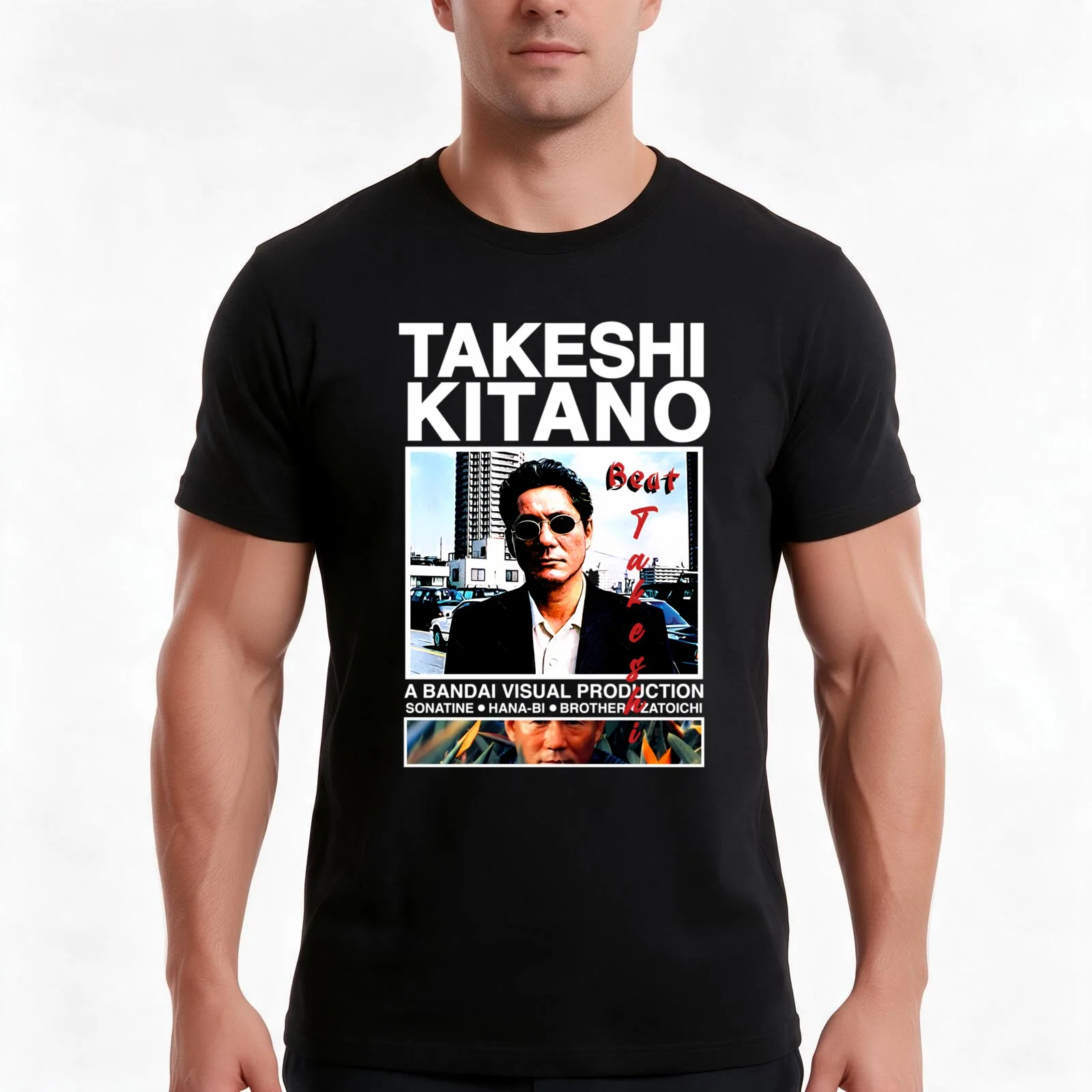 Takeshi Kitano T-Shirt, Summer Casual Cotton Tee, Oversized Streetwear Tops, Vintage Graphic Print, Loose Fit Short Sleeve