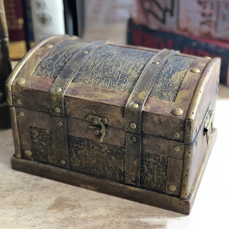 Wooden Case Durable Wooden Antique Decor Treasure Chest Sundries Box Jewelry Storage Treasure Case Without Lock For Girls