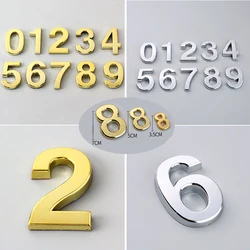 3D Digits Number Plate Sign Sticker Hotel Home Self-adhesive House Numeral Door Plaque Silver Gold