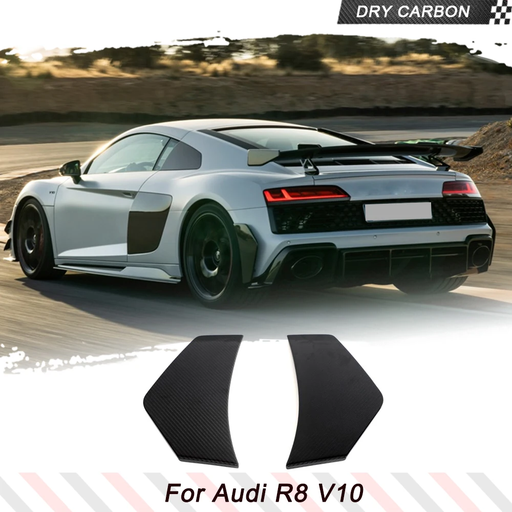 

Dry Carbon Car Rear Bumper Trims Canards Splitters Fins Spoiler for Audi R8 V10 2023 2PCS Car Sticker Rear Canards