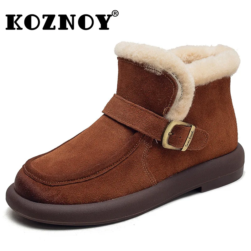 

Koznoy 3cm Retro Suede Genuine Leather Lofers Women Ankle Boots British Autumn Winter Plush Moccasins Rubber Soled Flats Shoes