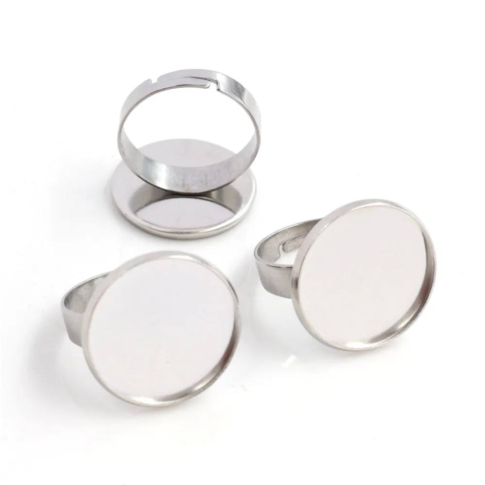 Bague ajustable en acier inoxydable, ne se décolore pas, Cabochons en verre, 10/12/14/16/18/20/25mm