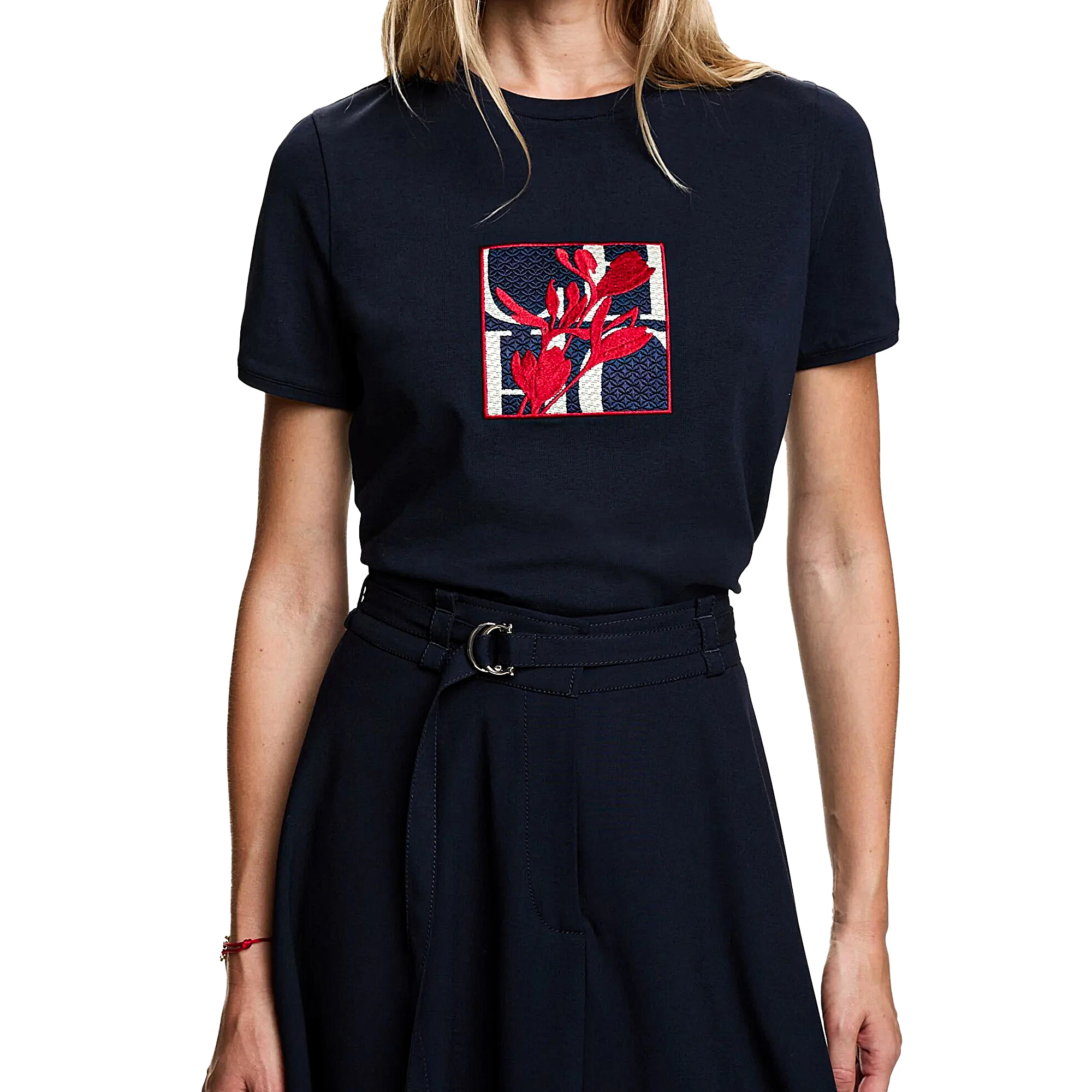 CH Women's Short-Sleeved T-Shirt, with a Round Neckline and Featuring a Red Floral embroidery Design, a Casual Everyday Top 76 S5a6f90686aa14a908676f9ce985b91d3j