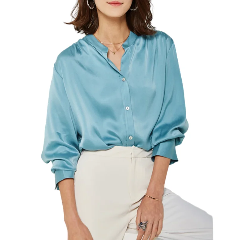 

Single Breasted Satin Long Sleeved Shirts Spring blusas blancas manga larga blusa mujer moda 2024 juvenil blouse for women