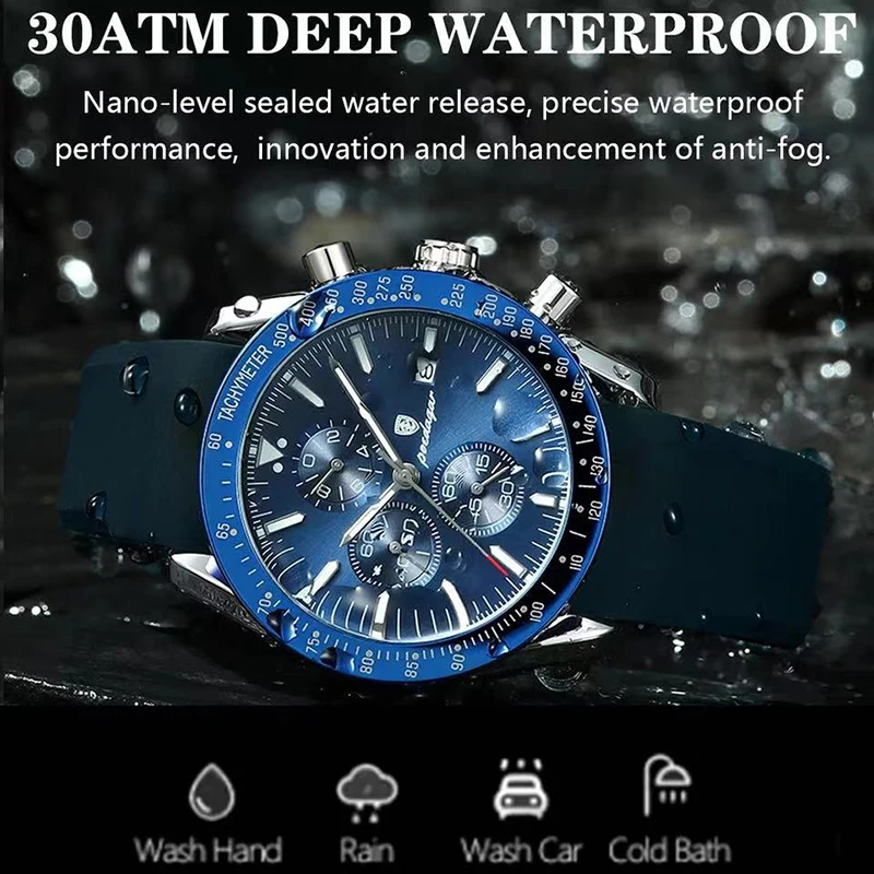 2024 New Men Watches Brand Luxury Silicone Strap Waterproof Sport Quartz Chronograph Military Watch Men Clock Relogio Masculino