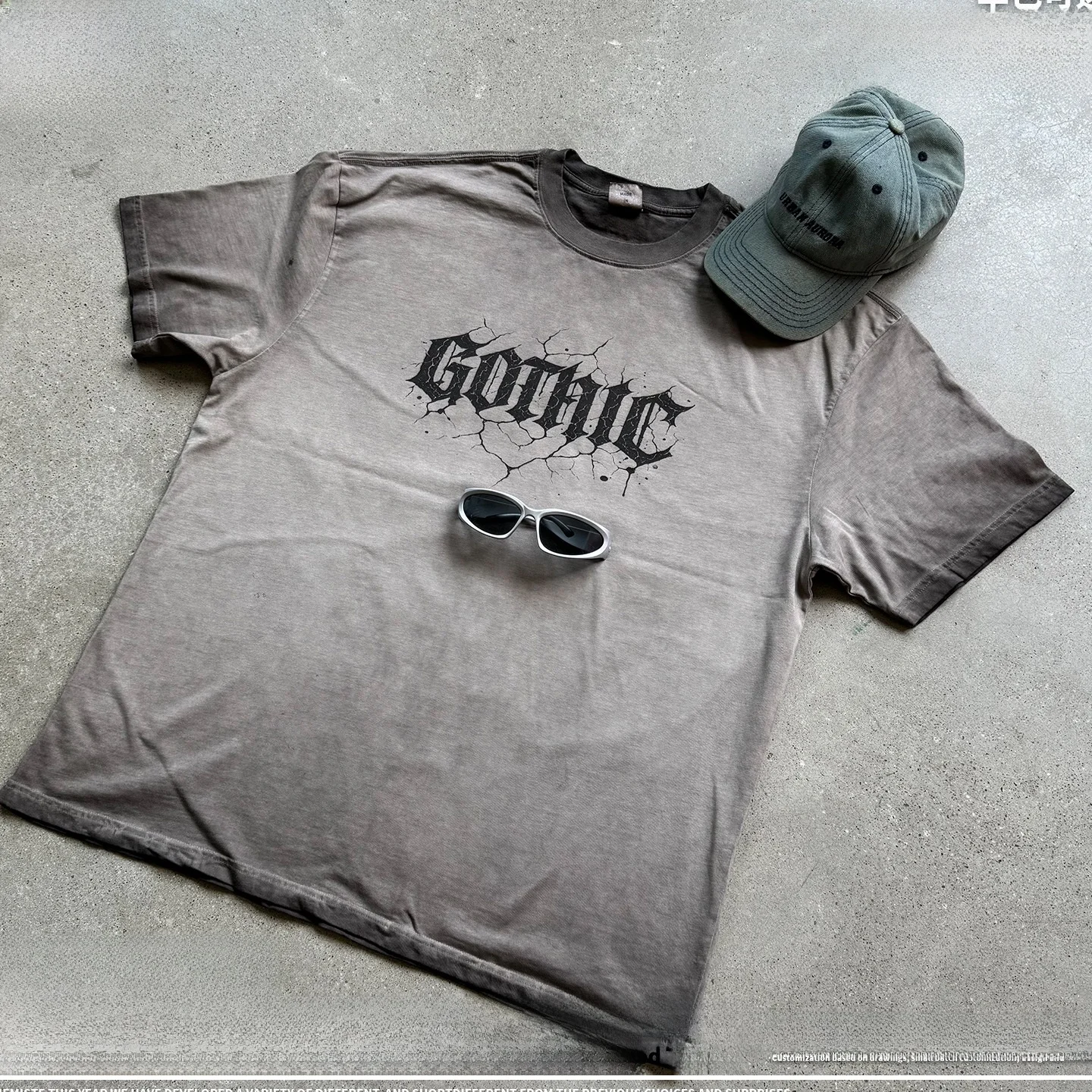 

RS Men's T-irt Heavyweight Design ort Sve Printed Vintage Waed American Sle Cotton Loose Fit Casual Top