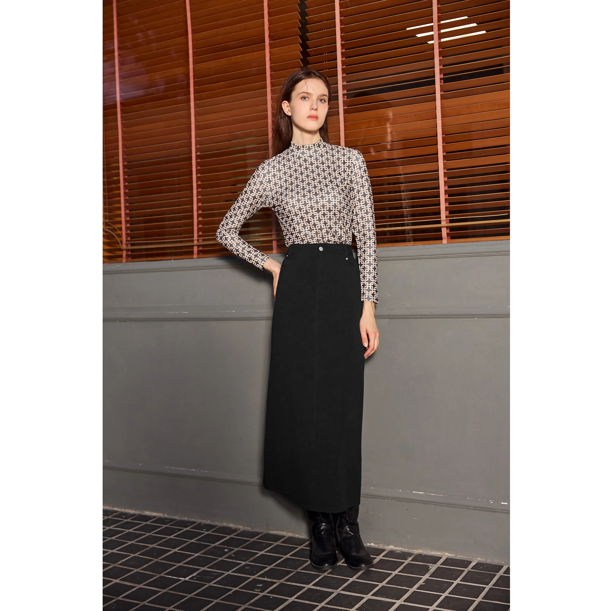 AP 2026 Autumn and Winter Women Mesh Printing Shirt Modal Lining Stretch Skirt