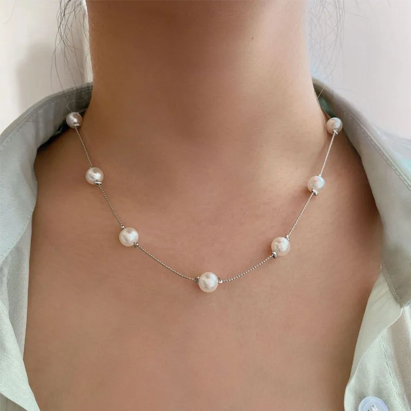 Simple Simulated Pearls Chain Beaded Necklace for Women Fashion Female White Wedding Collares Bridal Party Jewelry Couple Gifts