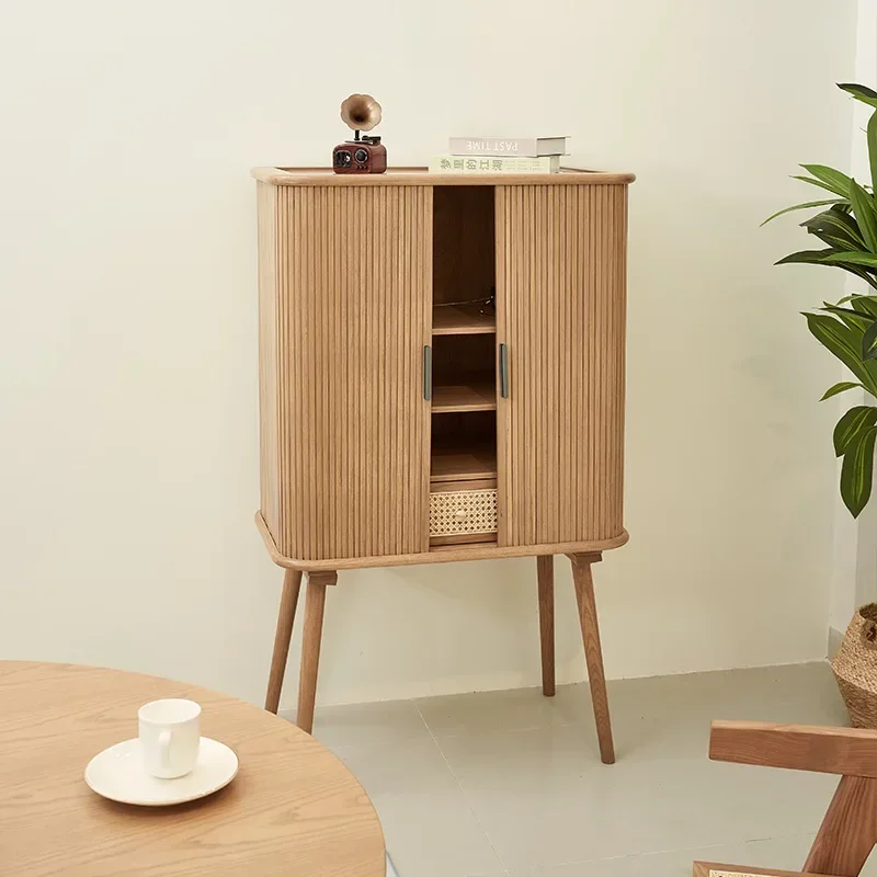 Solid wood side cabinet, Japanese ash wood high cabinet, hole board wine cabinet, wall kitchen storage cabinet