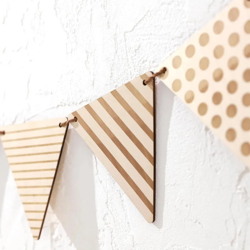 Wood Triangle Birthday Banner Decorations Wall Boho Decor Wild One Nursery Wall Hanging Wood Flag Decor Baby Room Wood Bunting