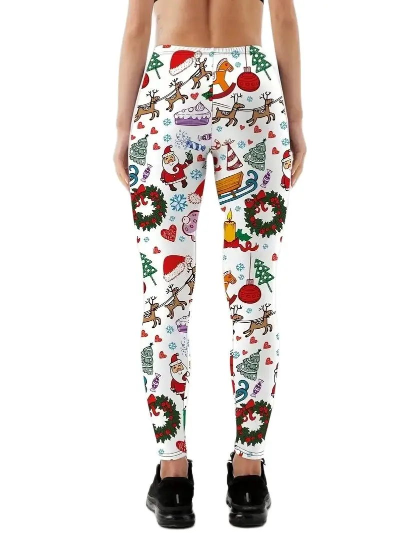 Christmas Snowman print vibe Casual leggings Stretch comfortable slim-fit hip lift tight pants go with everything