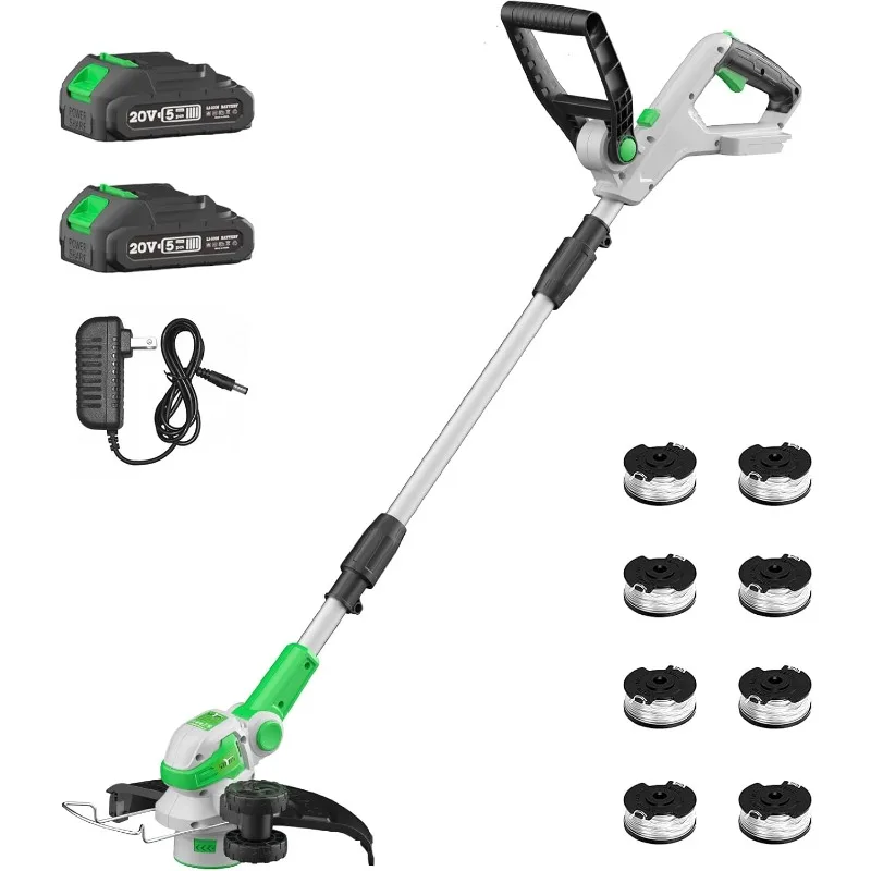 ماكينة تشذيب سلسلة لاسلكية 20 فولت 12 بوصة، مع بطاريتين و8 بكرات لحواف العشب والتحكم في الاعشاب