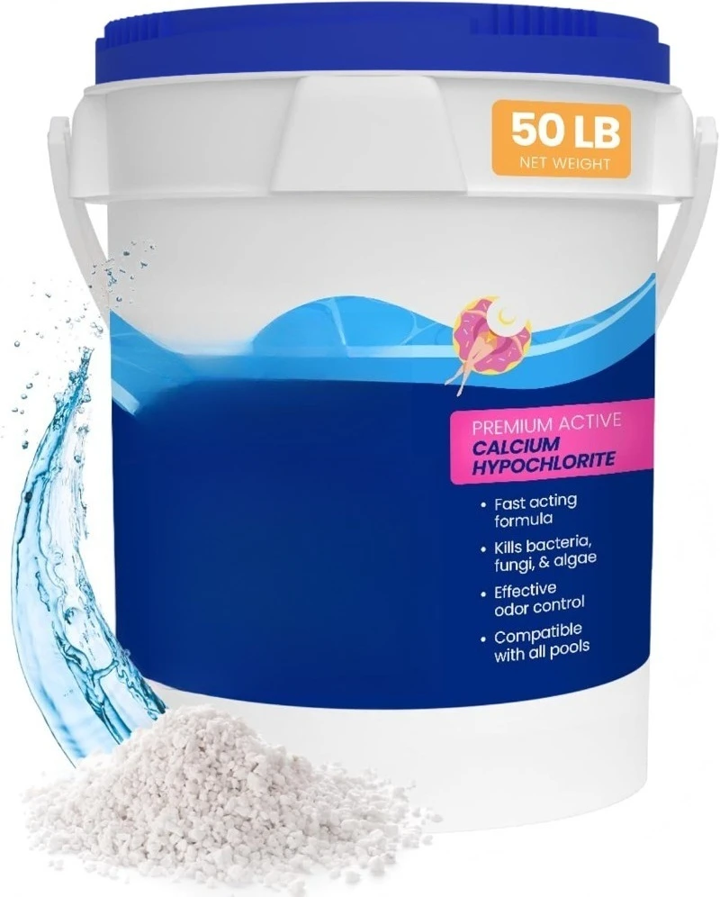 Amortiguador de piscina de hipoclorito de calcio 68% para piscinas, gránulos de cloro, cubo de 50 libras para piscina, cloro para piscina