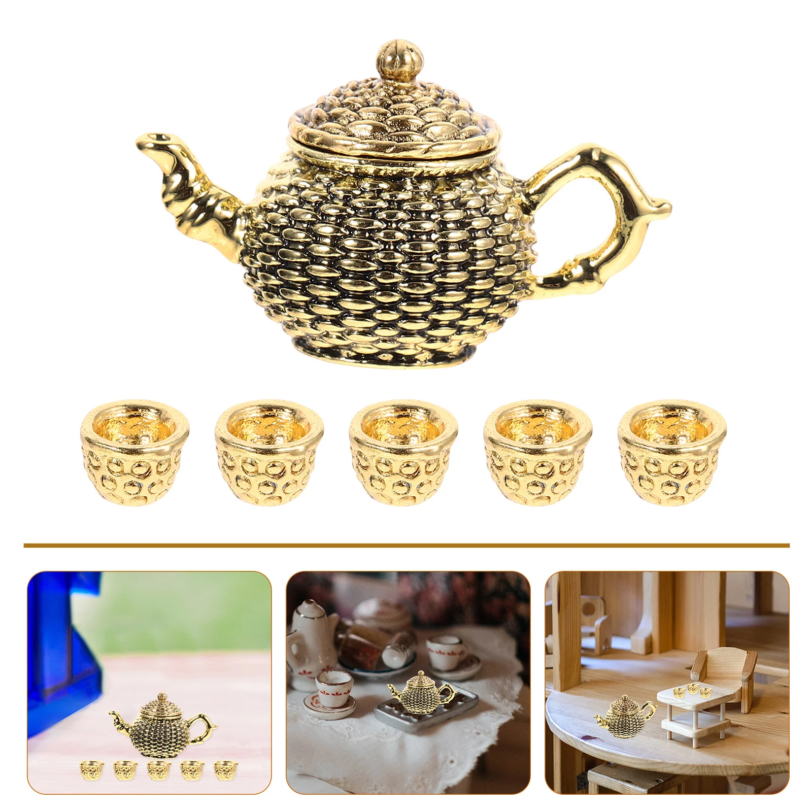 Juego de tazas de té en miniatura, tetera de Metal, maceta para plantas hidropónicas de escritorio, accesorios de jardín, mesa, decoración del hogar, taza de té en miniatura, 6 uds.