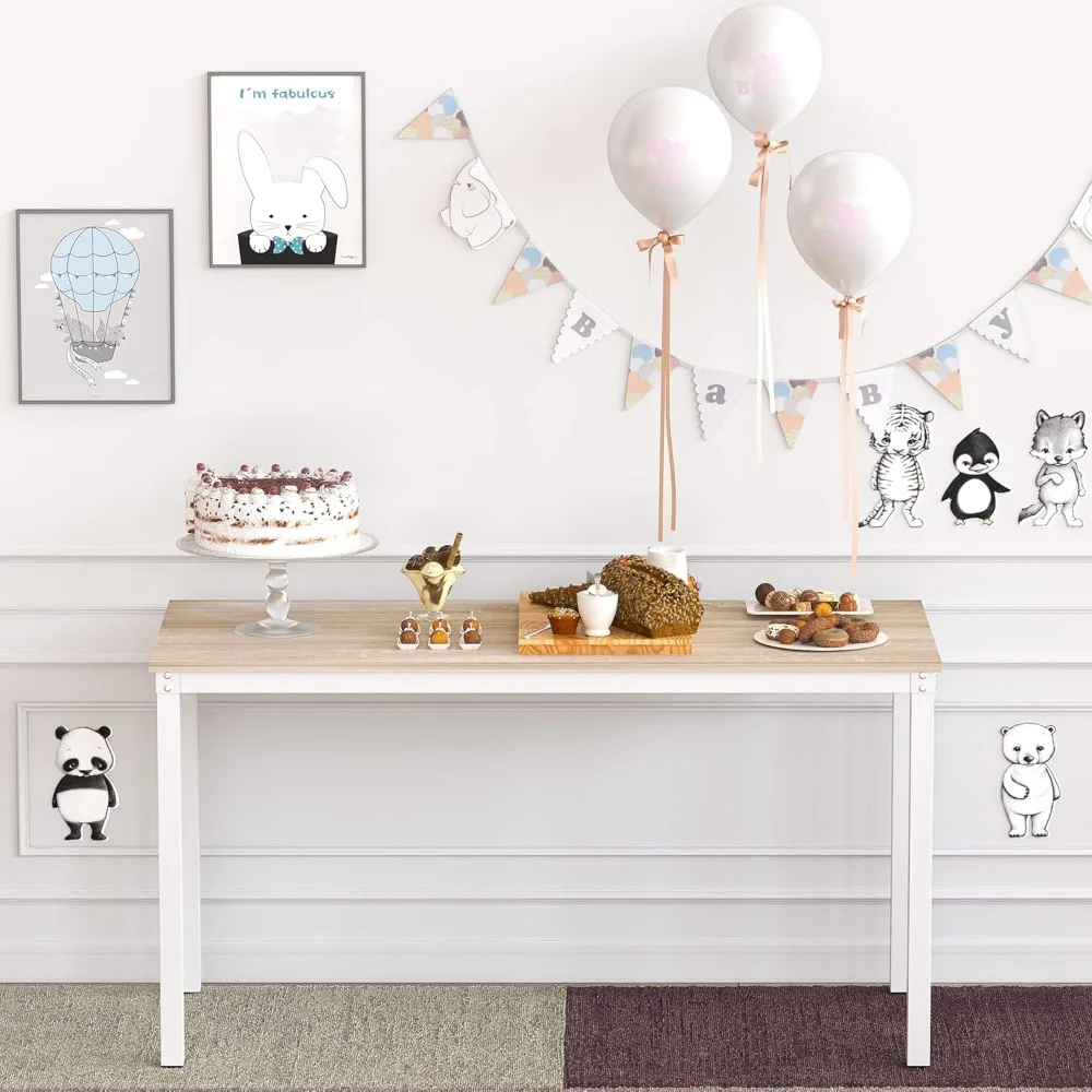 Sturdy Home Office Writing Desk Dining Table Workstation - 39.37 Beige and White Frame, Ideal for Office and Dining Use