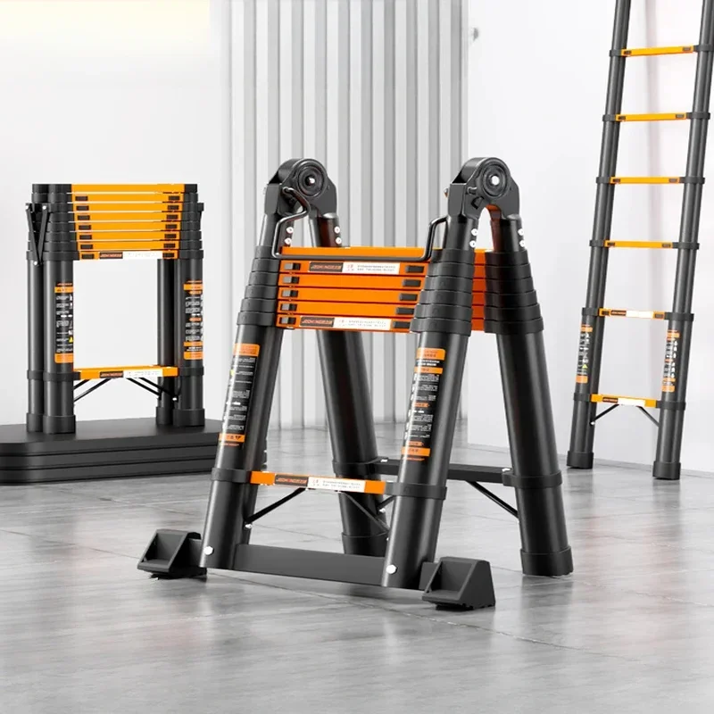 

Telescoping Ladder A-Frame Portable Extension Ladder Stabilizer Bar Tool Platform Easy to Store and Transport