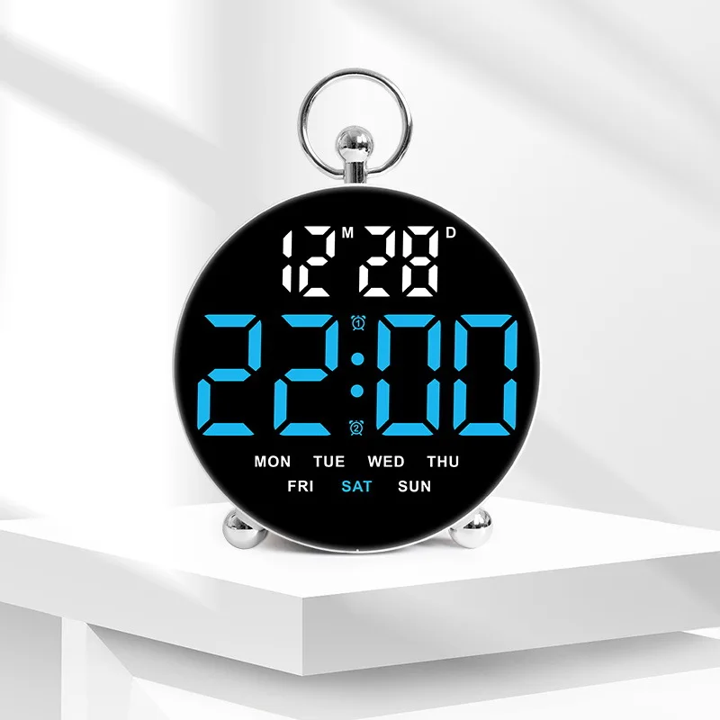 Digital Alarm Clock Timer Electronic Desktop Clock with Dual Alarms Date Snooze Voice-activated Lighting for Bedroom Office Kids