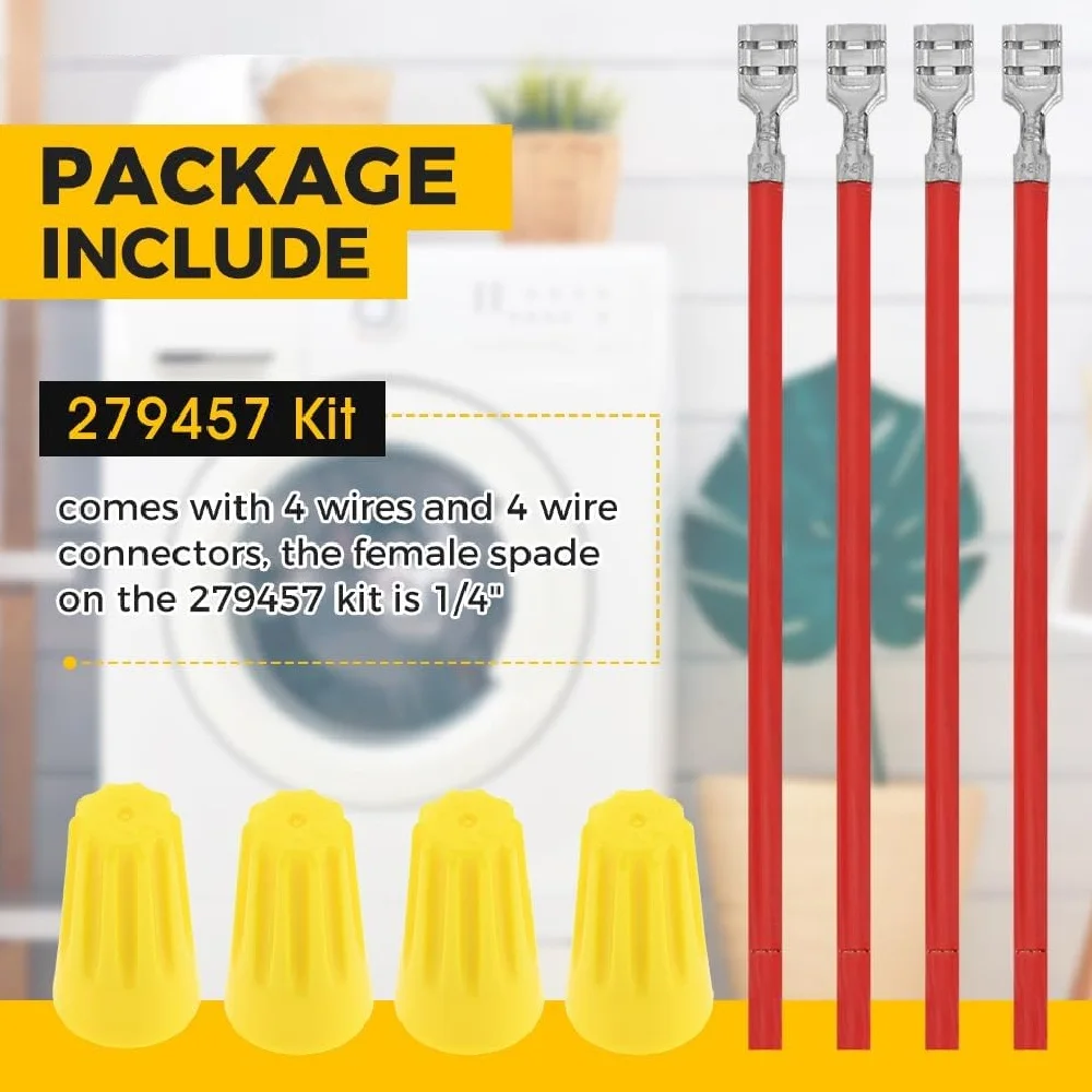 4Pcs Dryer Heating Element Connecting Wire Kit Replacement 279457 for Whirlpool & Maytag AP3134638 PS334206 279457VP 3140 T2502