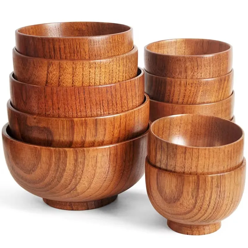 Japanese Sour Jujube Wood Bowl Baby Bowl Sour Jujube Wooden Bowl Salad Bowl Household Soup Bowl Noodle Bowl Household Tableware