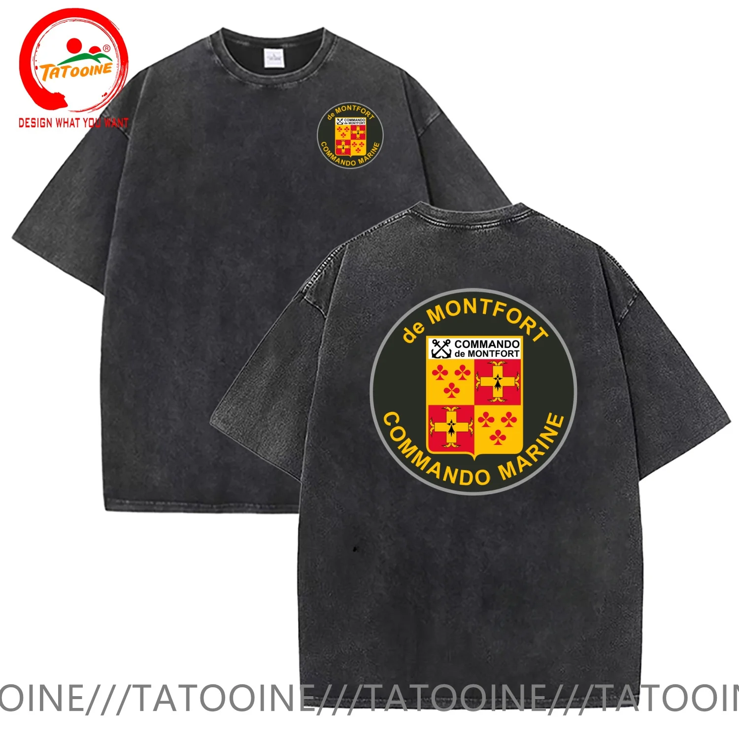 French Navy Commando Marine Montfort  T Shirt Men Vintage Washed Cotton T-Shirt Stylish Clothing Tops Tee Shirt Leisure Tshirt