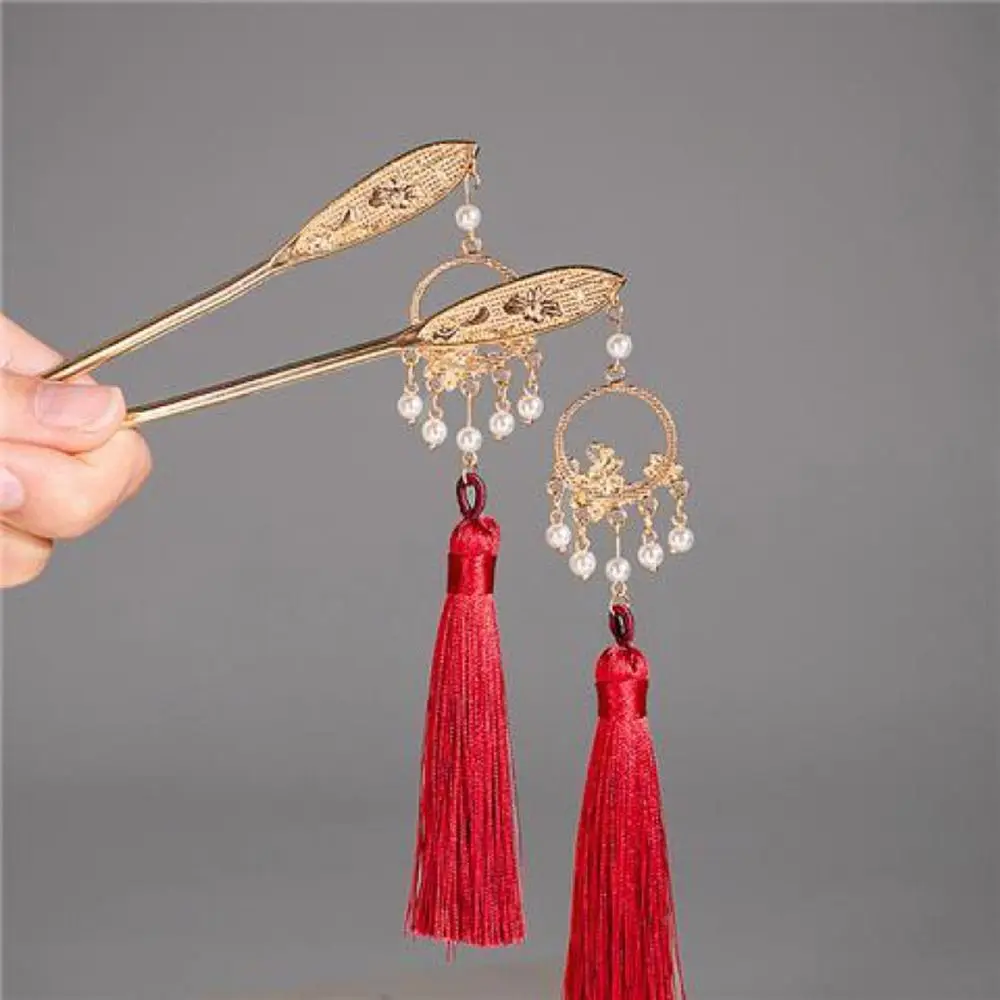 Elegant Chinese Style For Bride Hair Disk Gift Flower Headdress Hairpins Hair Accessories Women Hair Fork Tassel Hair Stick