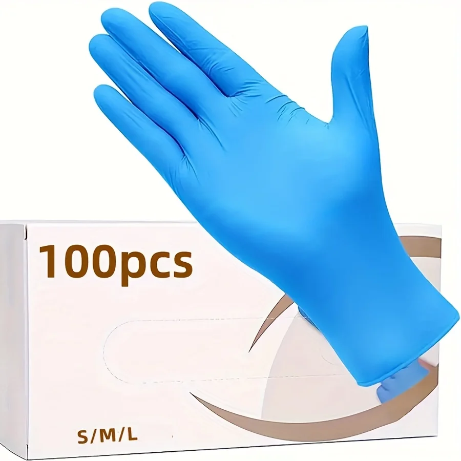 100 blue disposable nitrile gloves, cleaning gloves, suitable for kitchen, bathroom, cleaning, nail art, and foot care