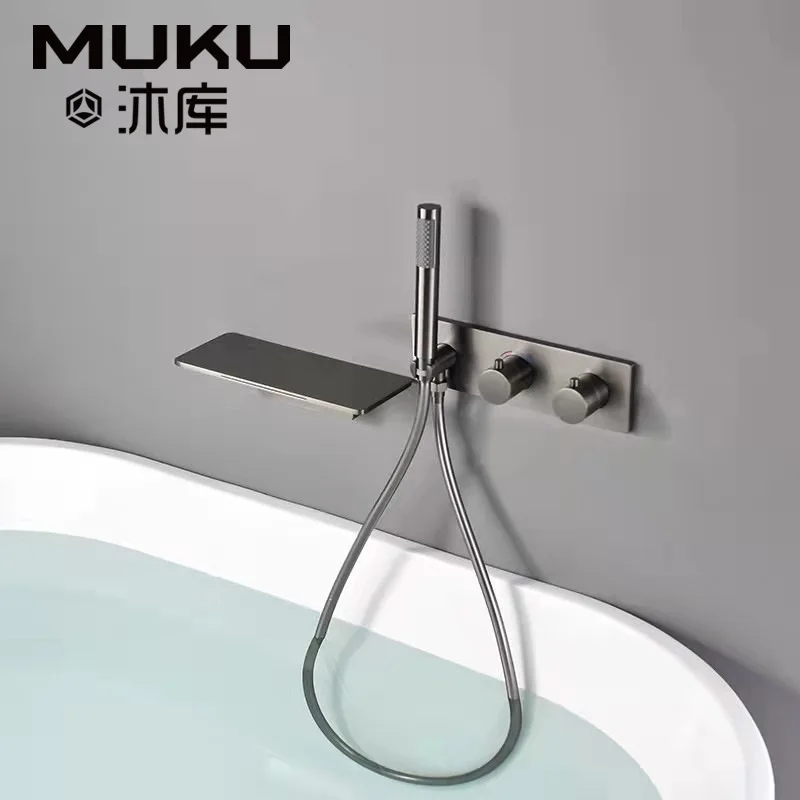 

Copper Bathroom Bathtub Side Faucet Gun Gray Wall-Mounted Hidden Concealed Faucet Brushed Gold Household Hotel Bath Mixer Tap