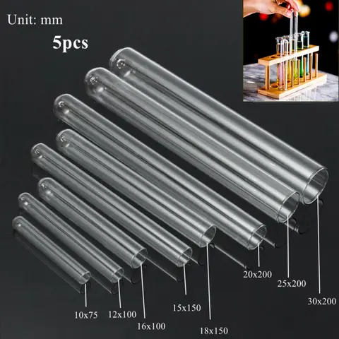 5 pieces of glass transparent test tube 10mm-30mm borosilicate  U-shaped bottom laboratory school education supplies