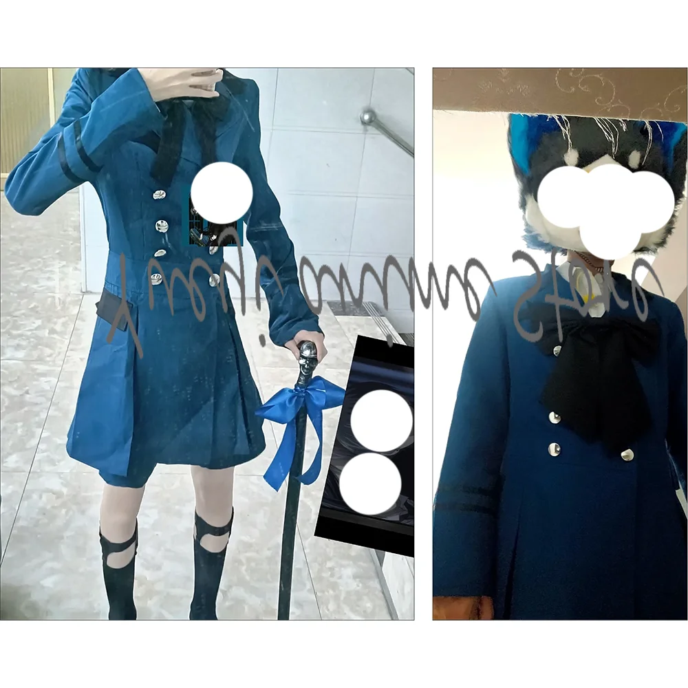

Anime Ciel Phantomhive Coscostume: Navy Double-Breasted Uniform with Rings & Earrings for Daily/Cosplay Use