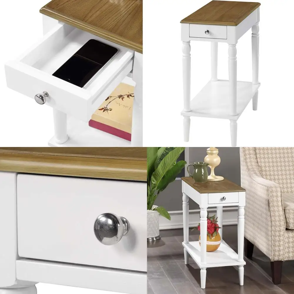 

Белый прикроватный столик в деревенском стиле Driftwood с полкой